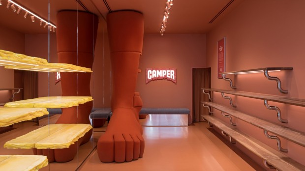James Shaw Elevates Interior Design at London's Camper Store with Jumbo Foot Sculpture Installation