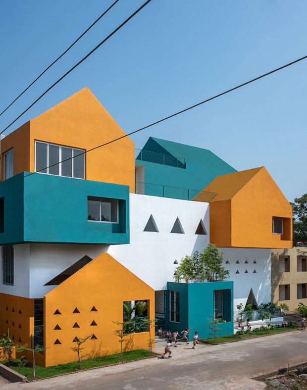 Vibrant Pre-primary School in India with Projected Cantilevers and Recessed Windows
