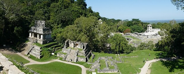 Temple of the Sun (left), Temple XIV and the Palace (right) from the top of Temple of the Cross - Palenque Maya Site, Feb 2020