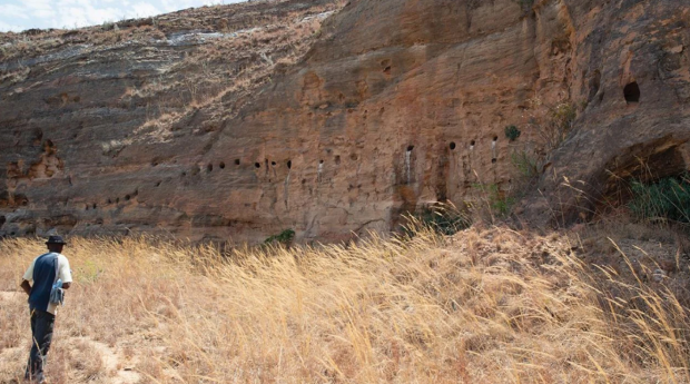 A series of 35 circular rock-cut niches in Madagascar.